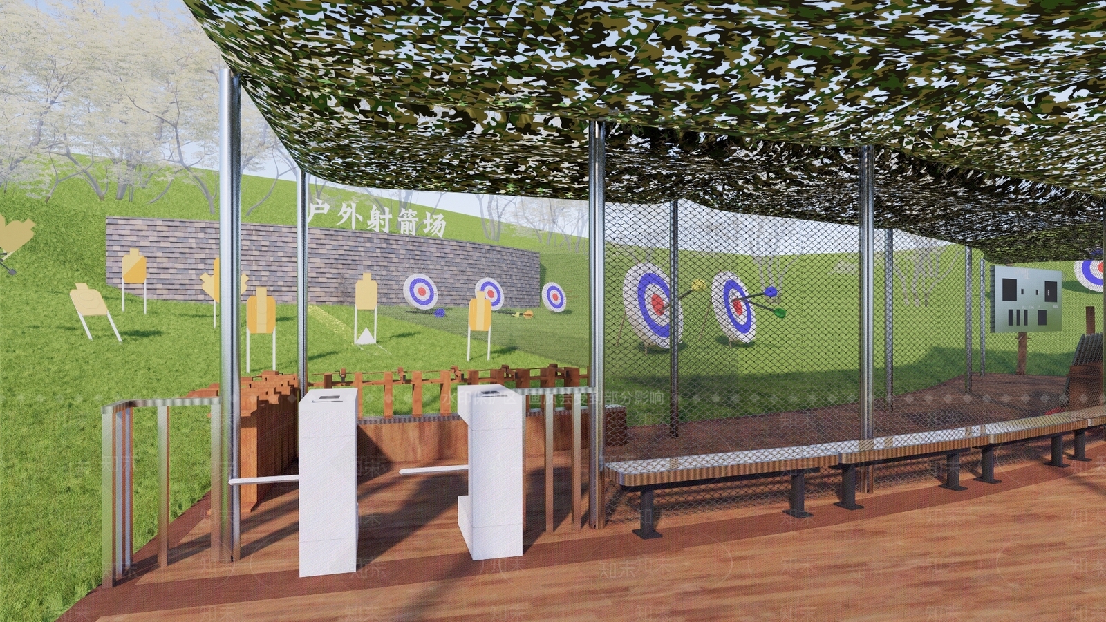 现代乡村民宿射箭场景观SU模型下载【ID:1150855382】