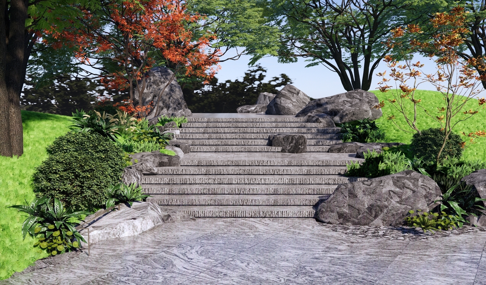 现代台阶景观SU模型下载【ID:1150857959】