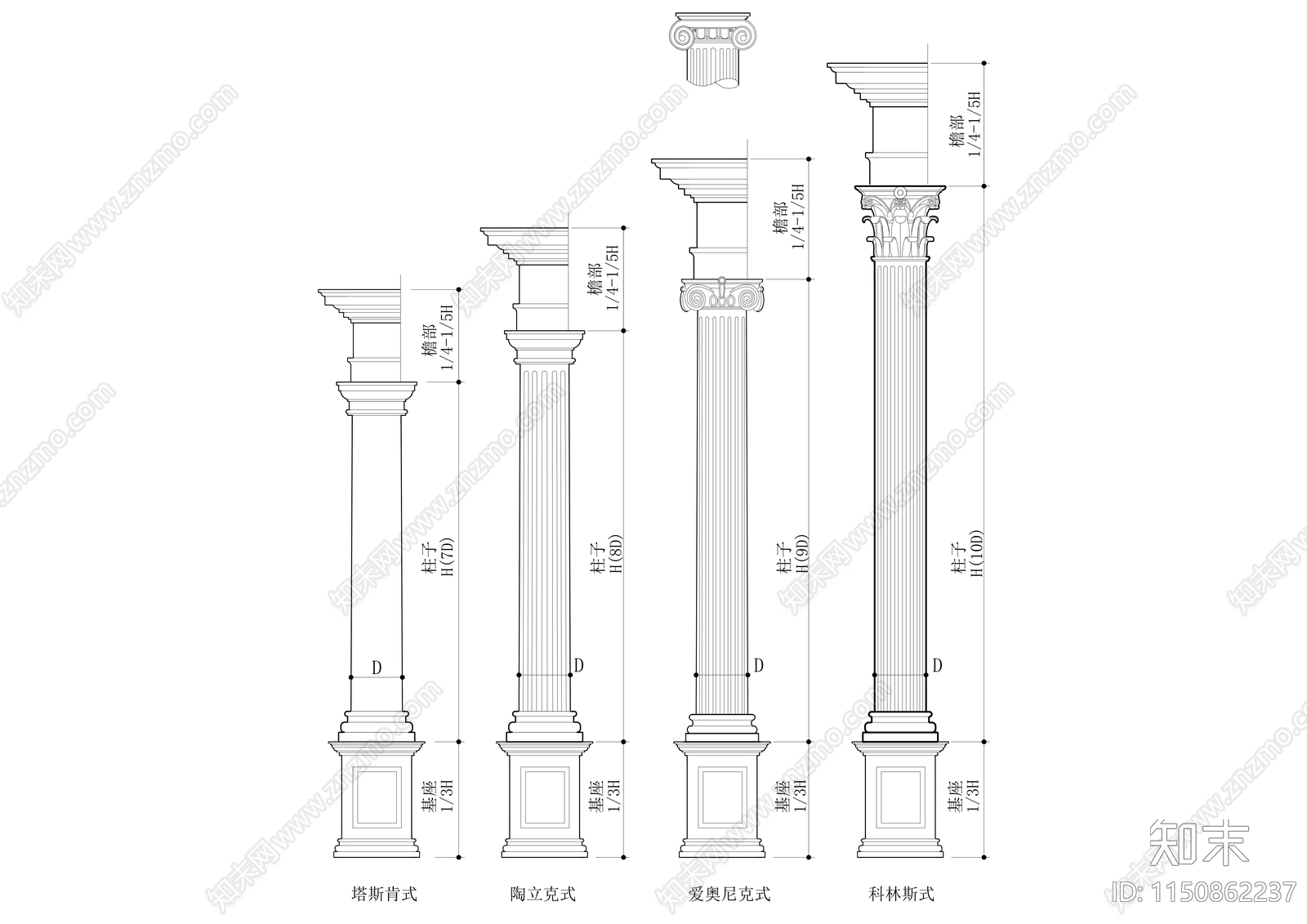 16个欧式柱式大样详图cad施工图下载【ID:1150862237】
