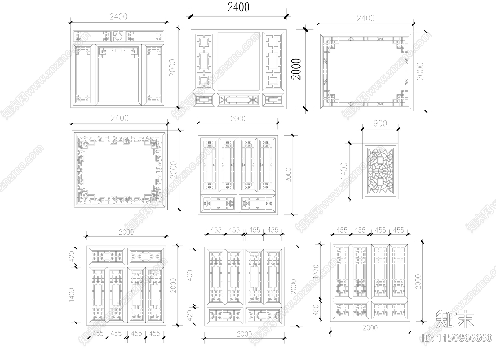 古建筑窗户样式汇集cad施工图下载【ID:1150866660】