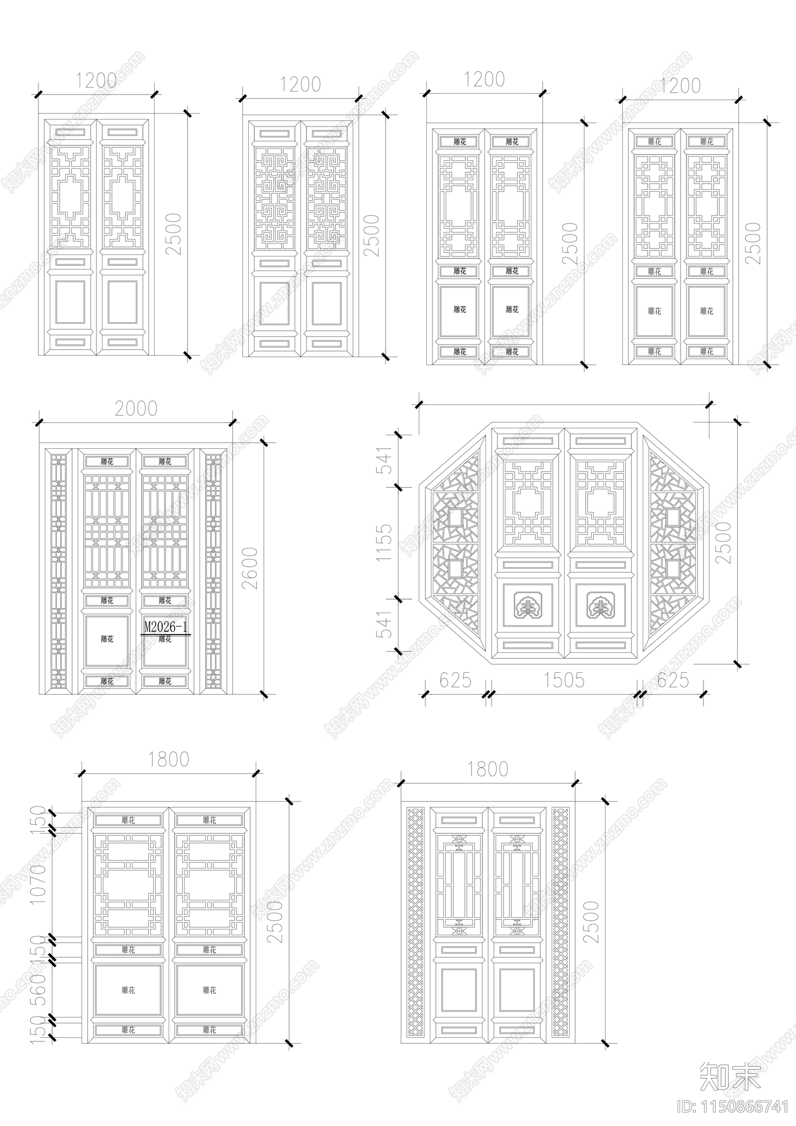 古建筑木门样式图集cad施工图下载【ID:1150866741】