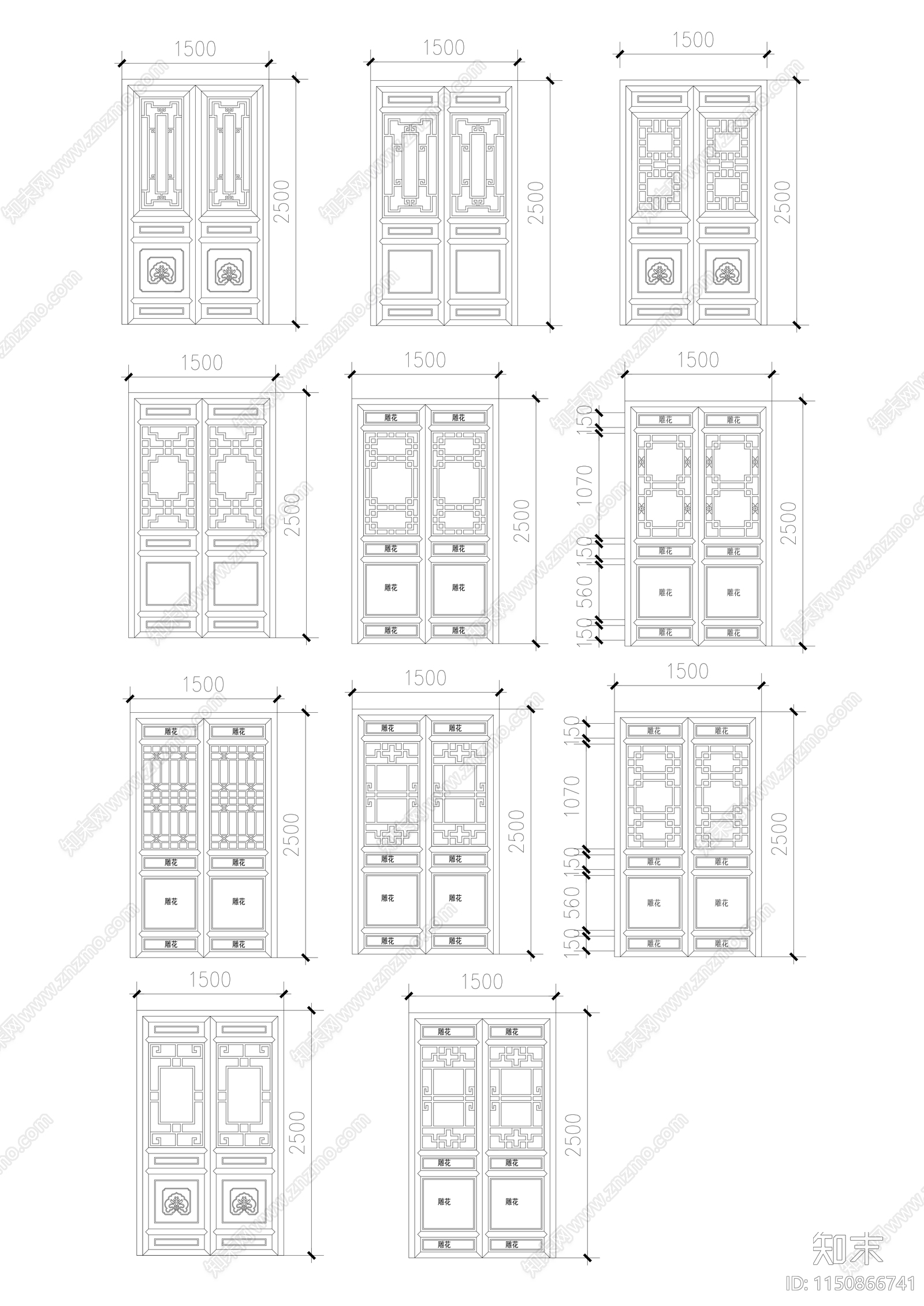 古建筑木门样式图集cad施工图下载【ID:1150866741】