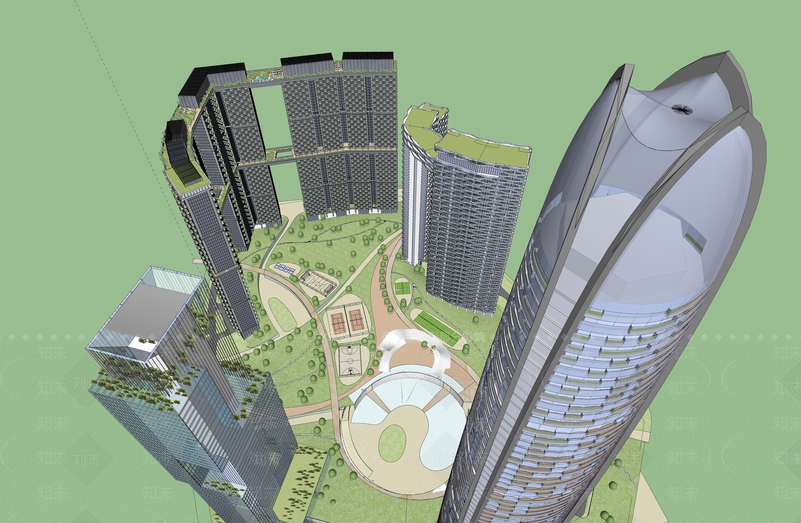 现代超高层商务办公中心SU模型下载【ID:1150866748】