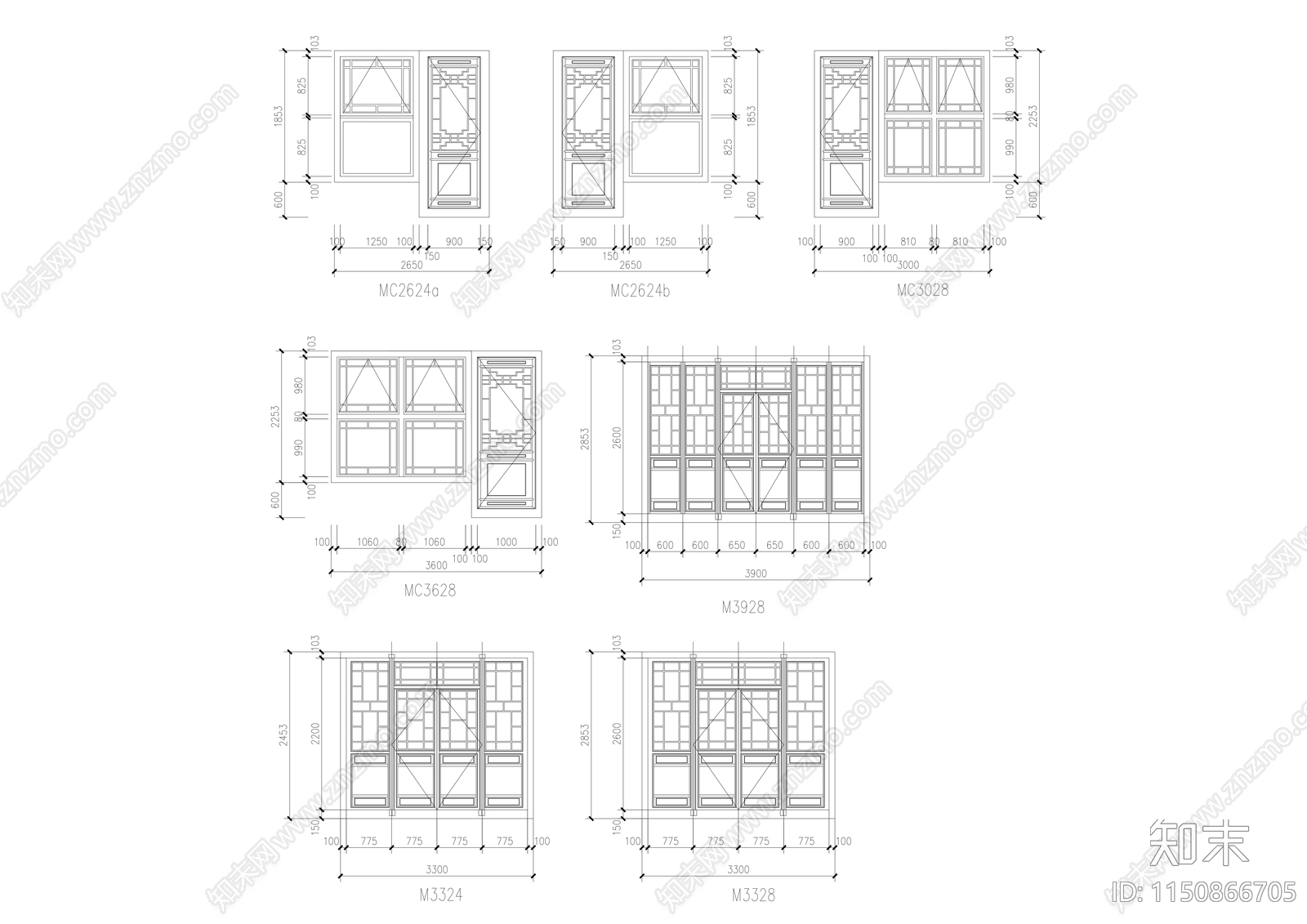 古建筑常用门窗样式cad施工图下载【ID:1150866705】
