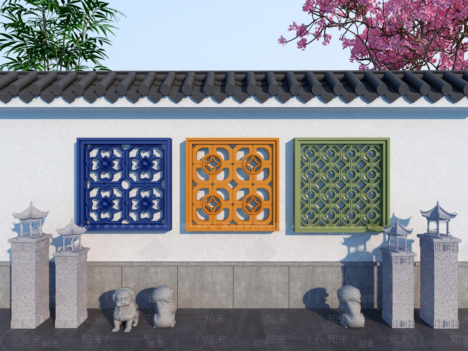 新中式景墙3D模型下载【ID:1150867517】
