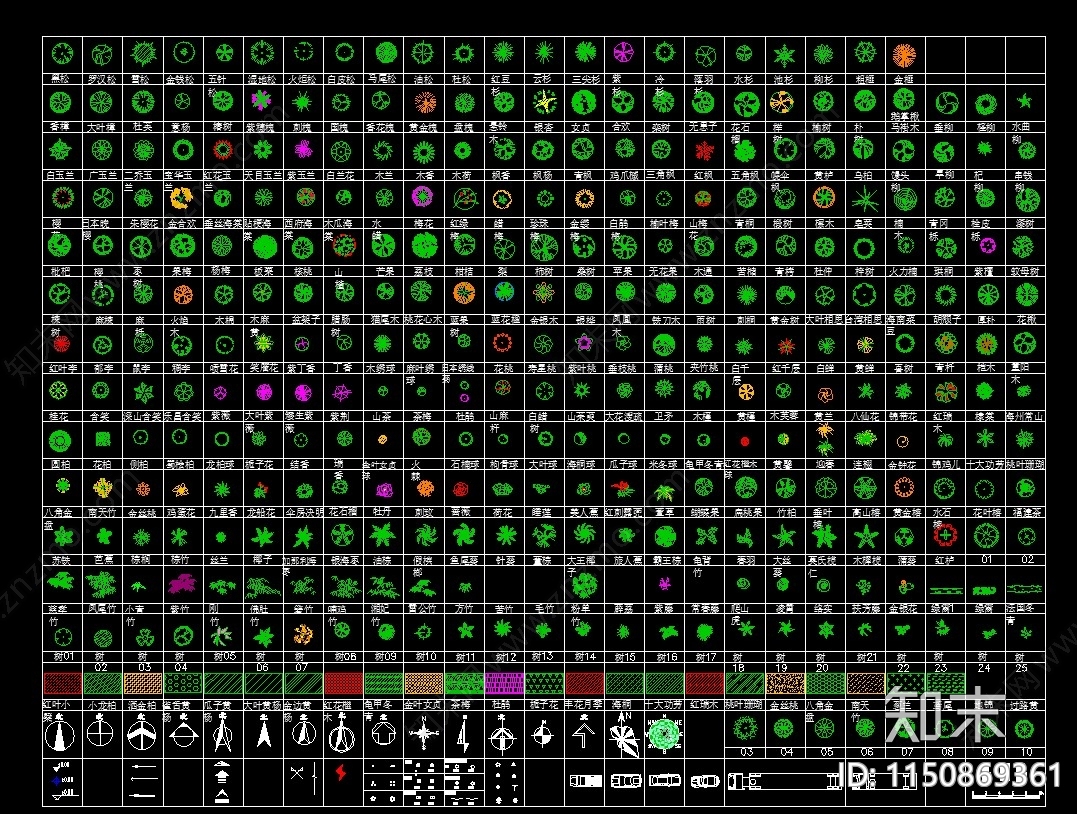 庭院植物素材库大全施工图下载【ID:1150869361】