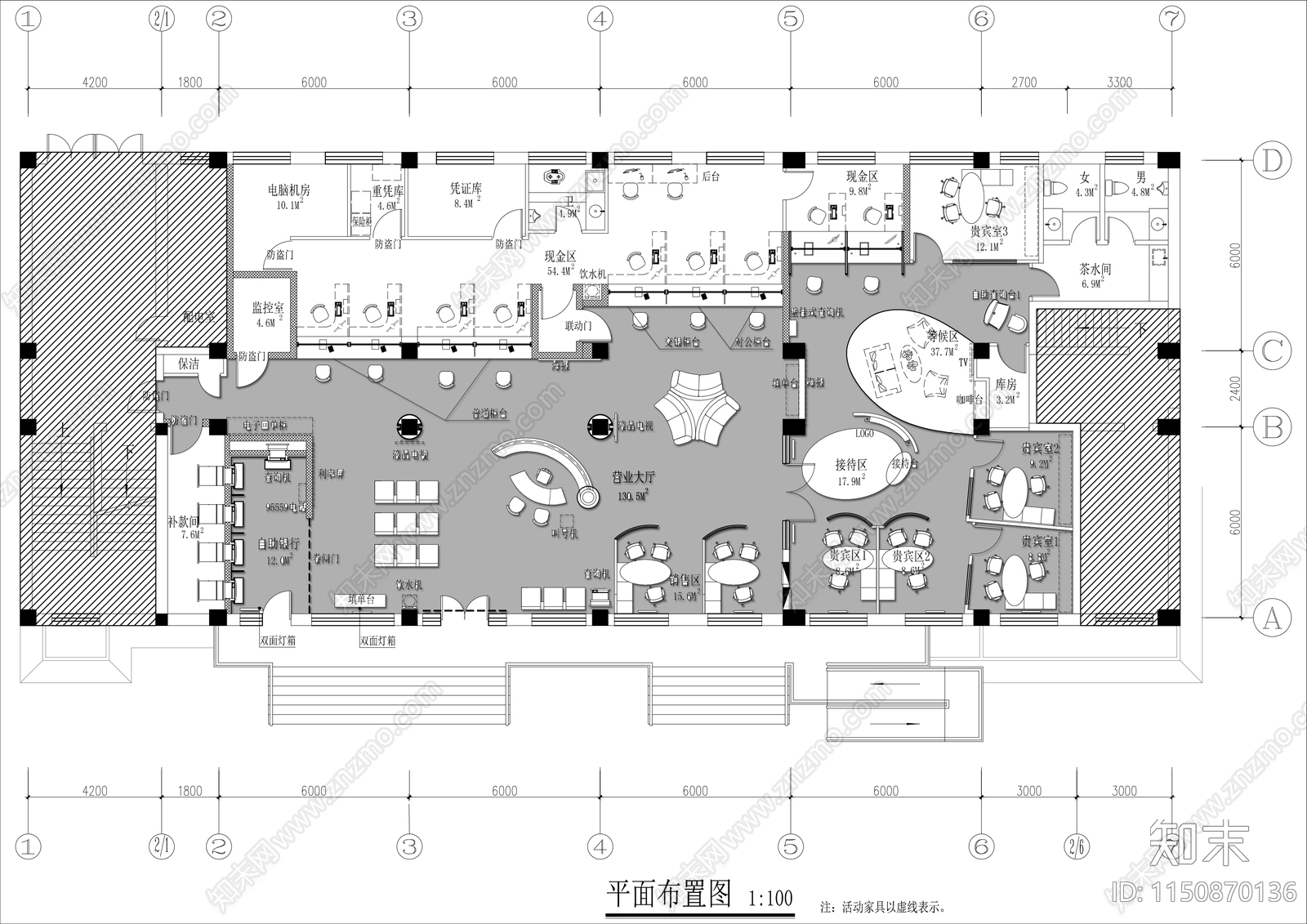 450㎡股份制银行平面布局方案施工图下载【ID:1150870136】