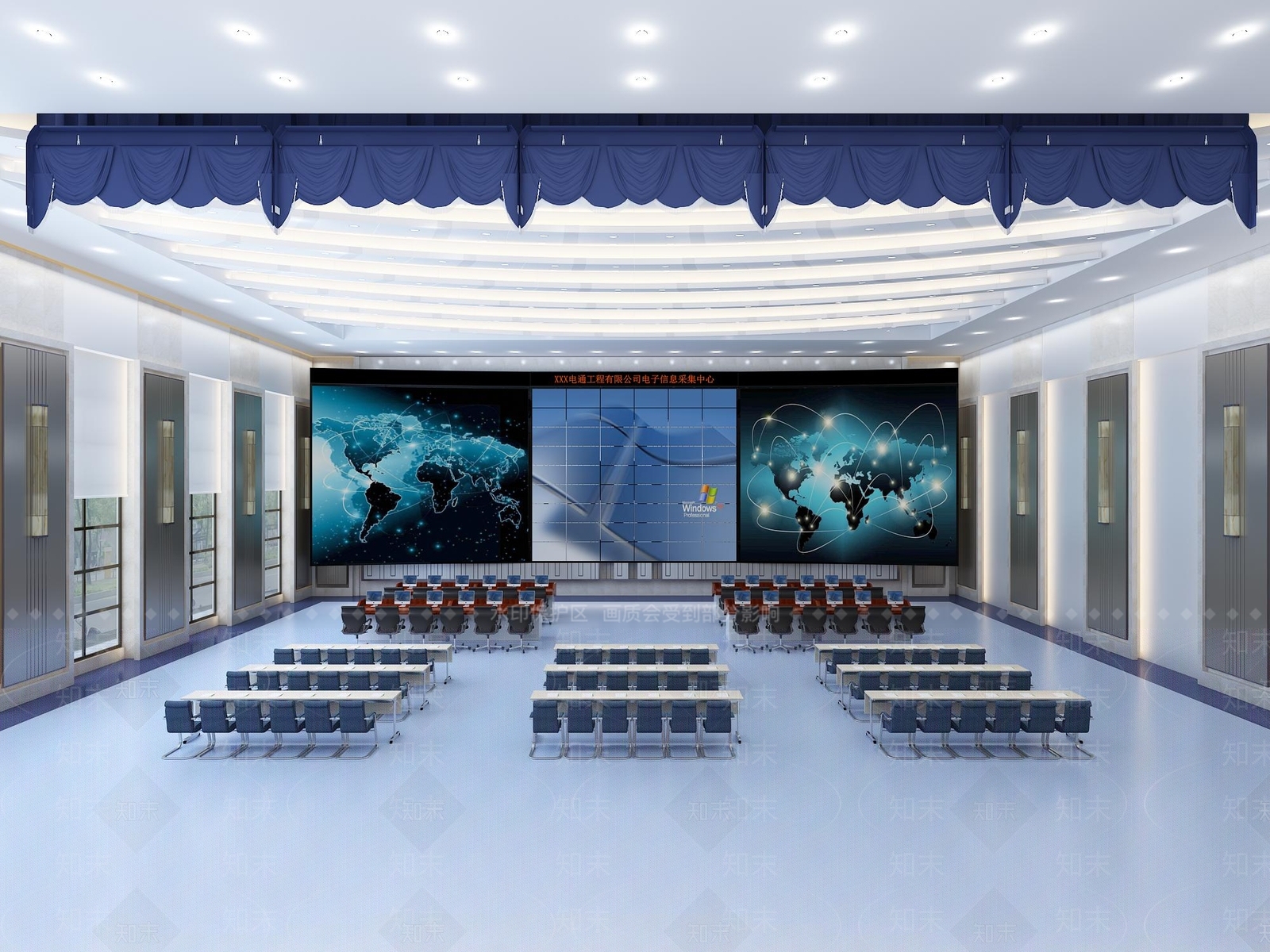 现代指挥中心大厅3D模型下载【ID:1150874371】