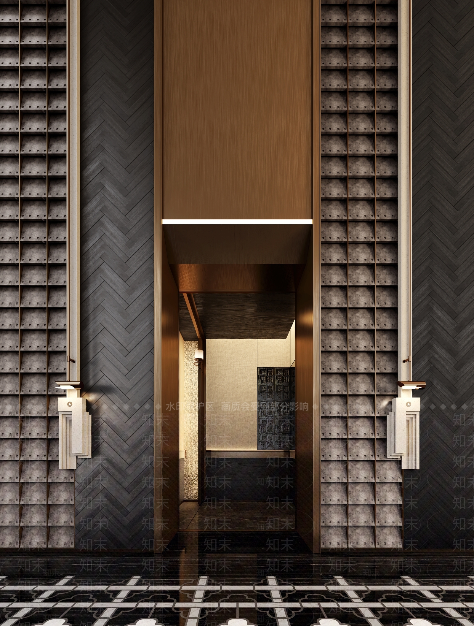 现代成都木棉花酒店电梯厅3D模型下载【ID:1150877770】