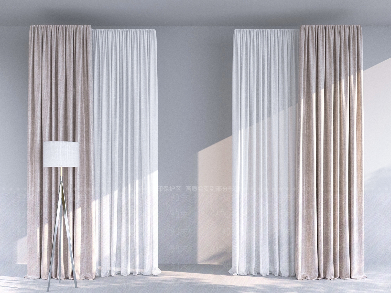 现代奶油风客厅窗帘3D模型下载【ID:1150879557】