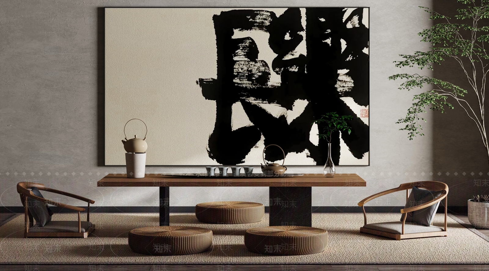 中式禅意风书法文字装饰画挂画3D模型下载【ID:1150879471】