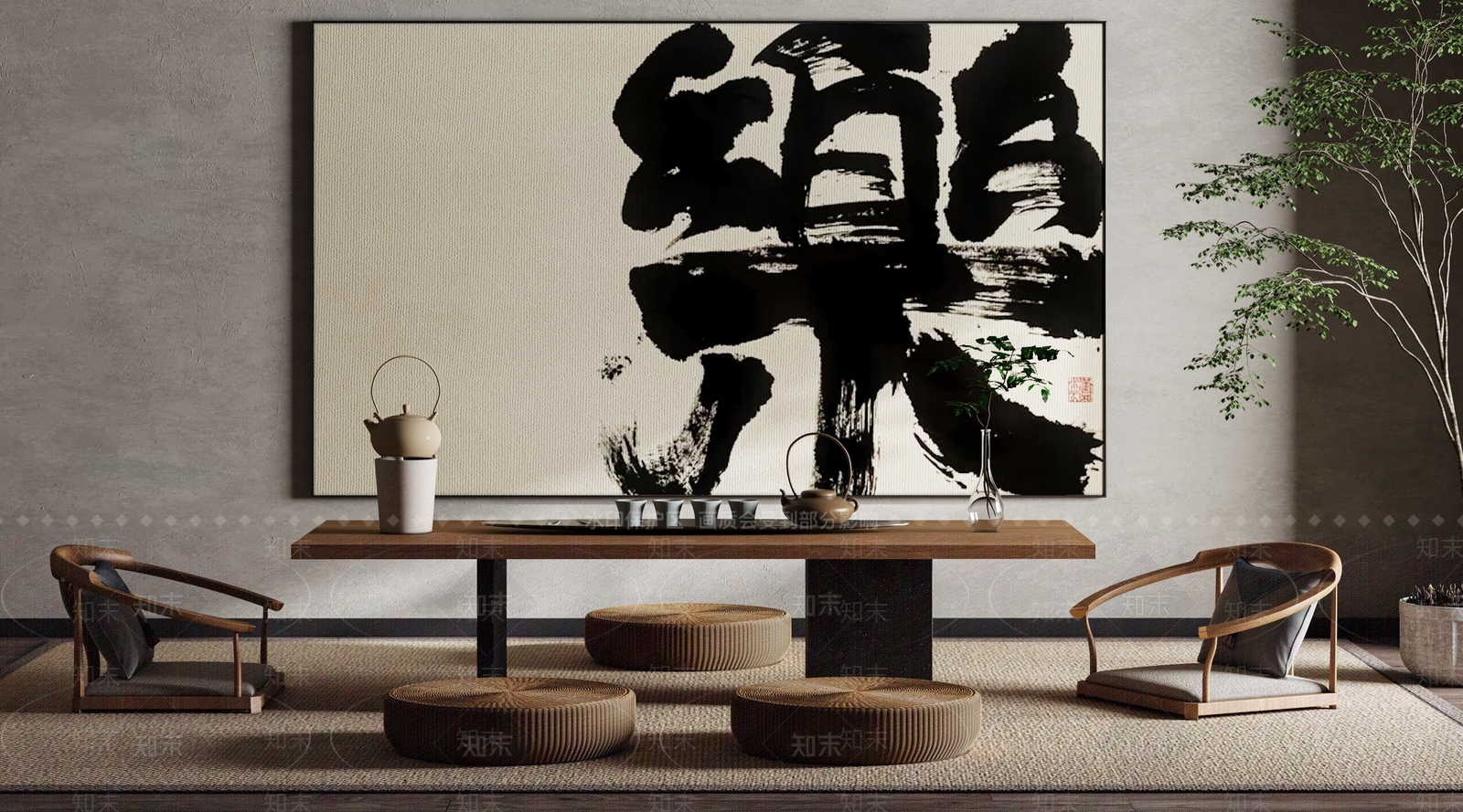 中式禅意书法文字装饰画挂画3D模型下载【ID:1150879571】