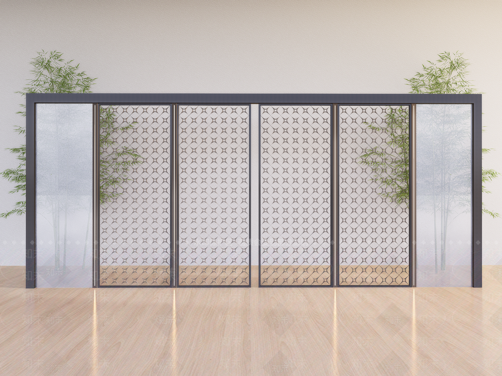 新中式花格隔断SU模型下载【ID:1150880296】
