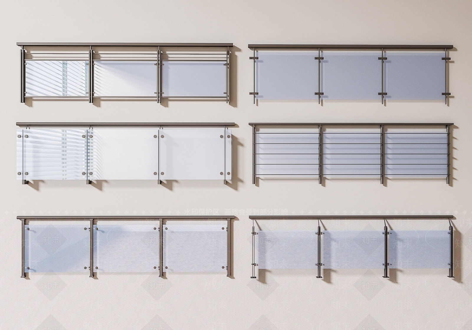 现代不锈钢玻璃栏杆SU模型下载【ID:1150881326】