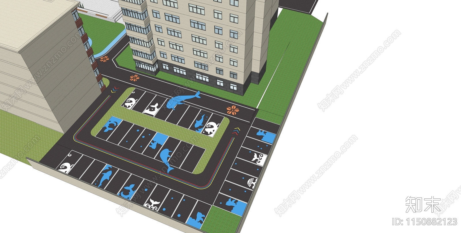 现代小区停车位SU模型下载【ID:1150882123】