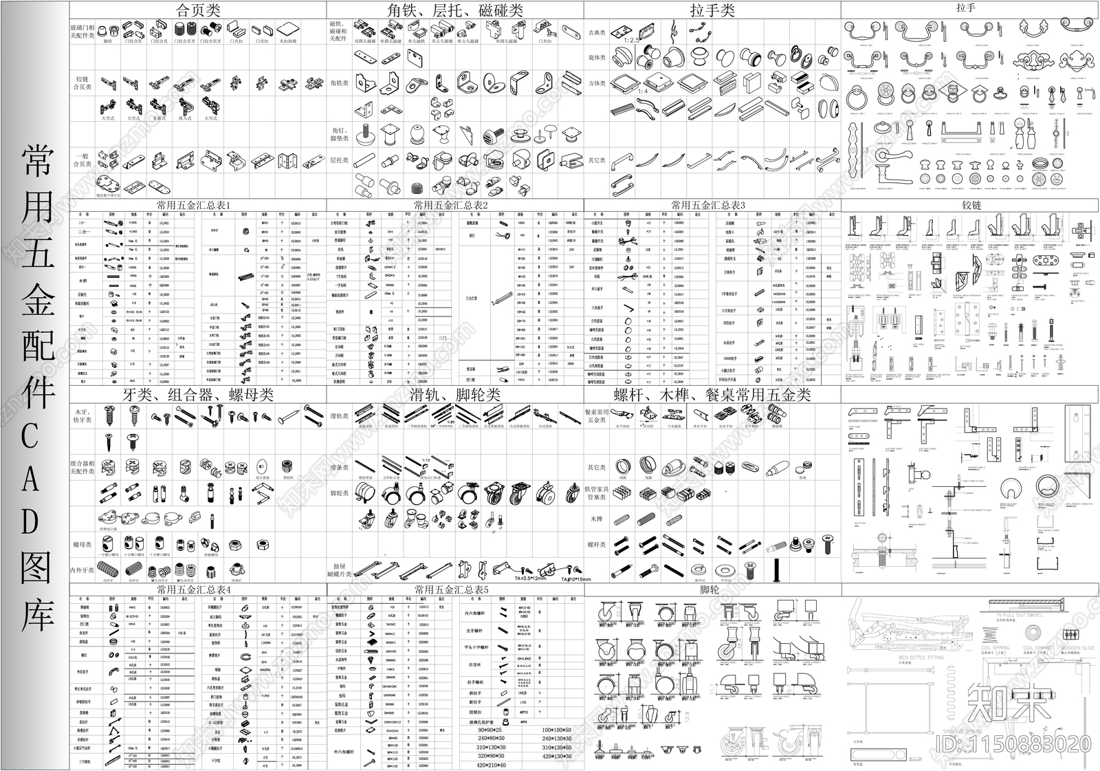 室内常用五金图库cad施工图下载【ID:1150883020】