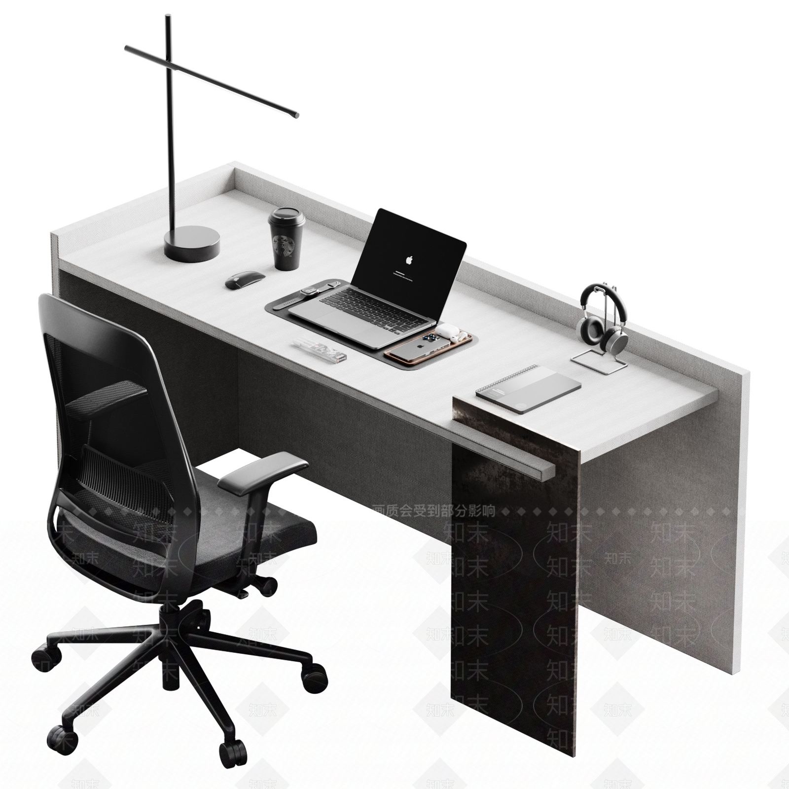 现代办公桌椅组合3D模型下载【ID:1150887555】