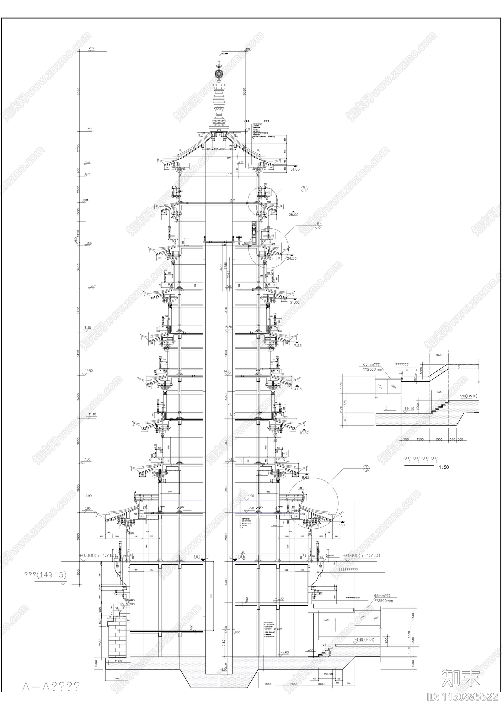 景区九层塔完整版cad施工图下载【ID:1150895522】