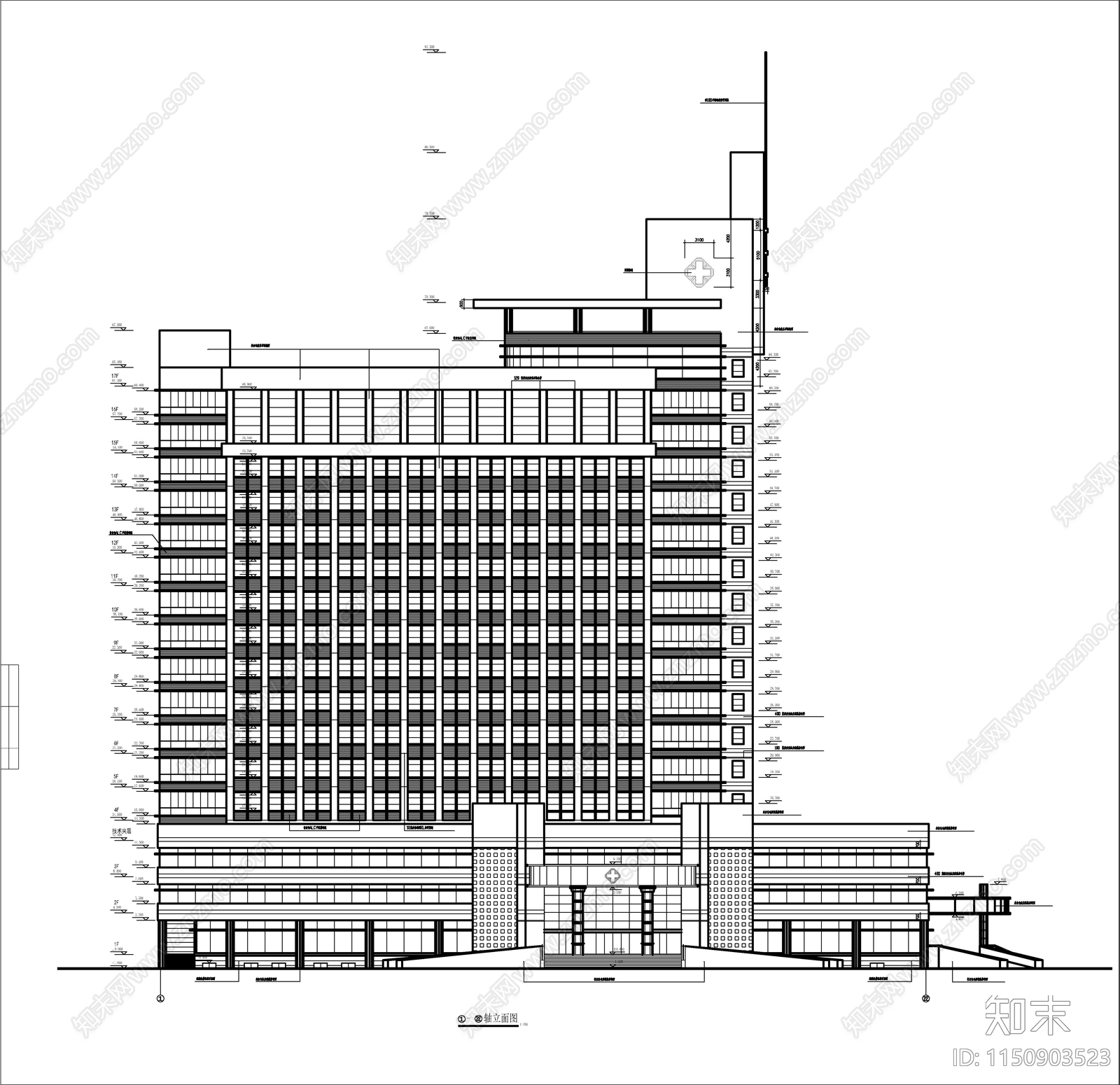 某甲级医院综合楼建筑cad施工图下载【ID:1150903523】