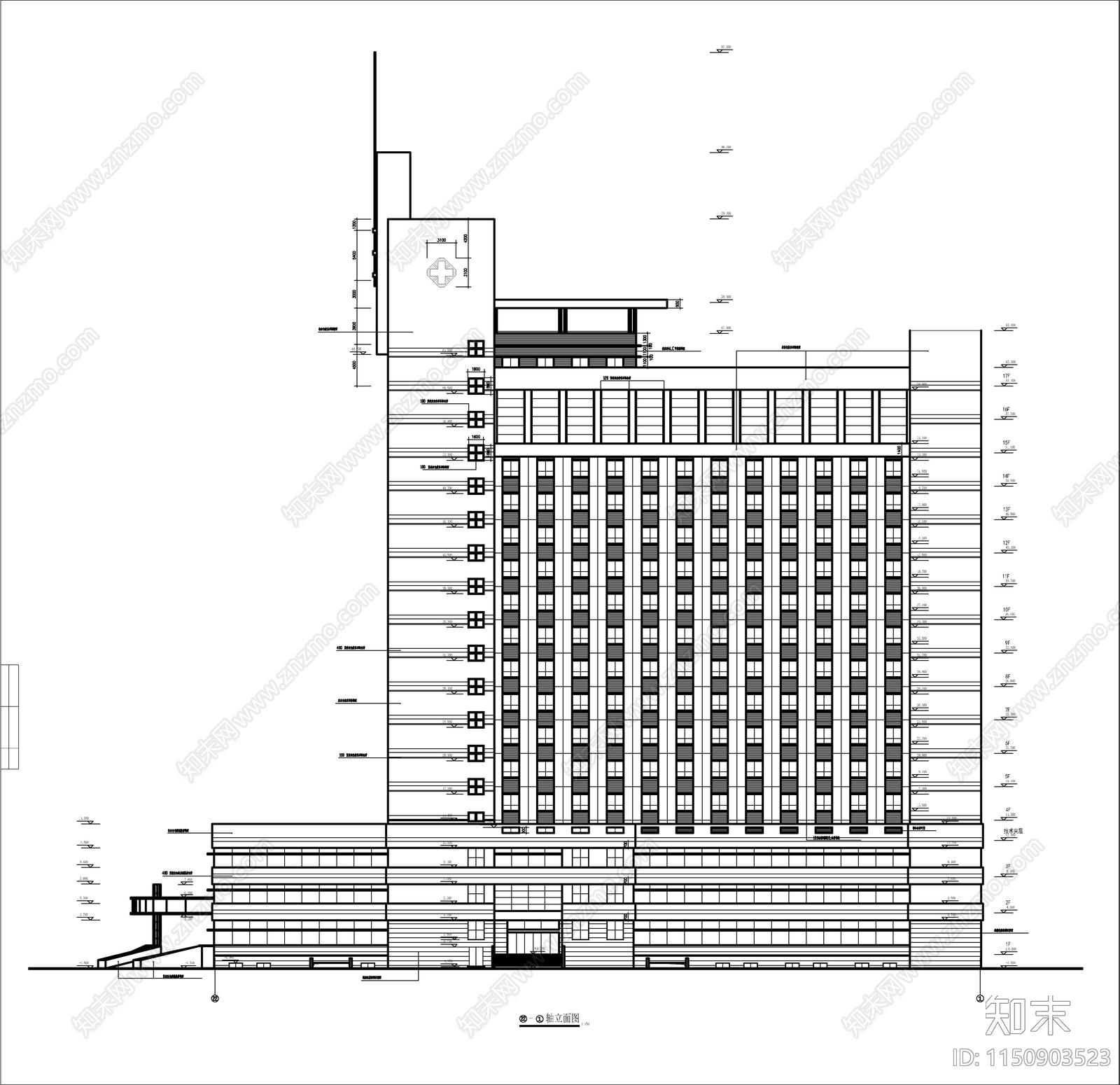 某甲级医院综合楼建筑cad施工图下载【ID:1150903523】