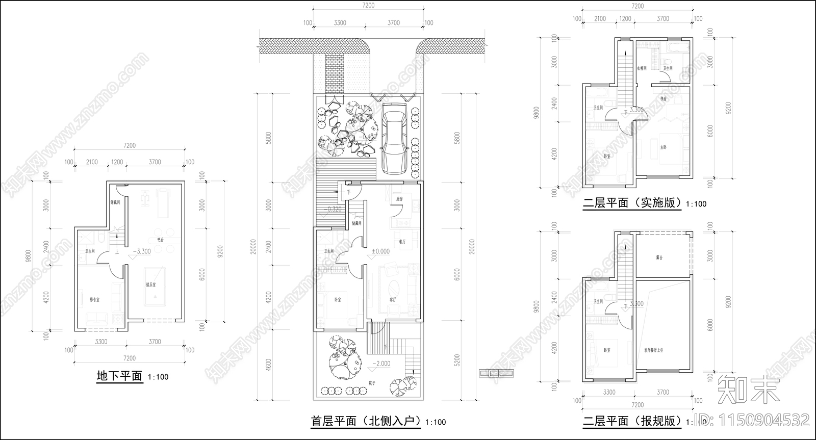 90平米合院户型cad施工图下载【ID:1150904532】