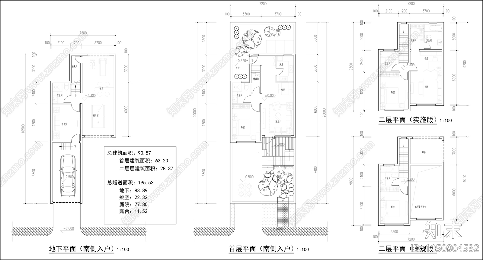 90平米合院户型cad施工图下载【ID:1150904532】