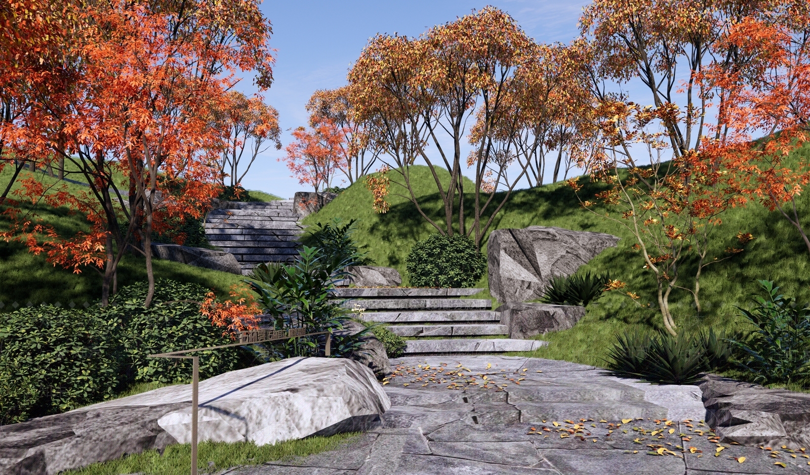 新中式台阶景观SU模型下载【ID:1150905614】