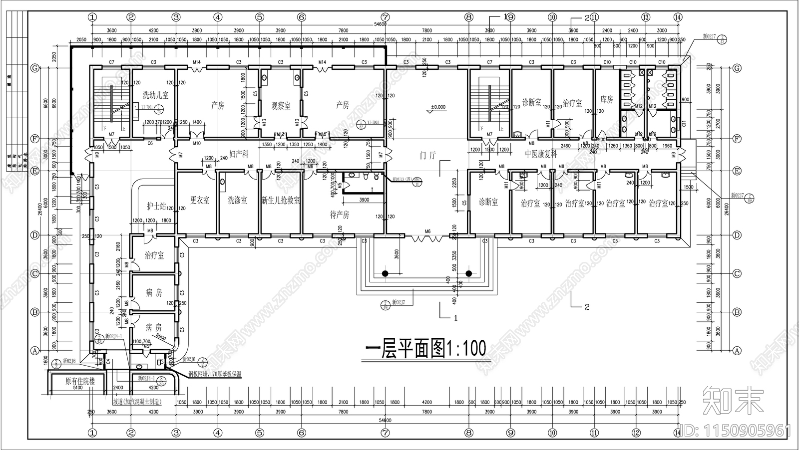 医院医技楼建筑cad施工图下载【ID:1150905961】