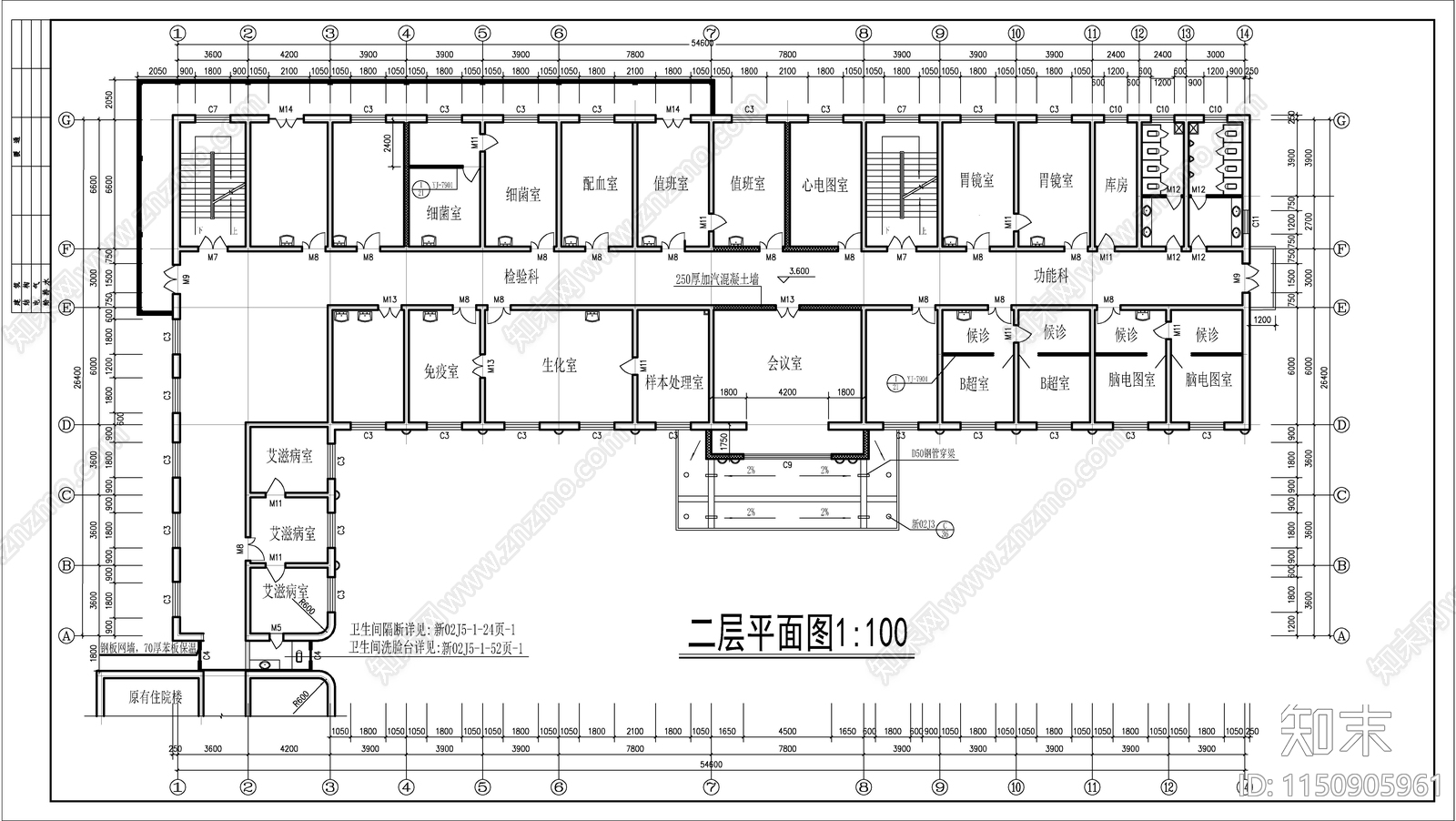 医院医技楼建筑cad施工图下载【ID:1150905961】