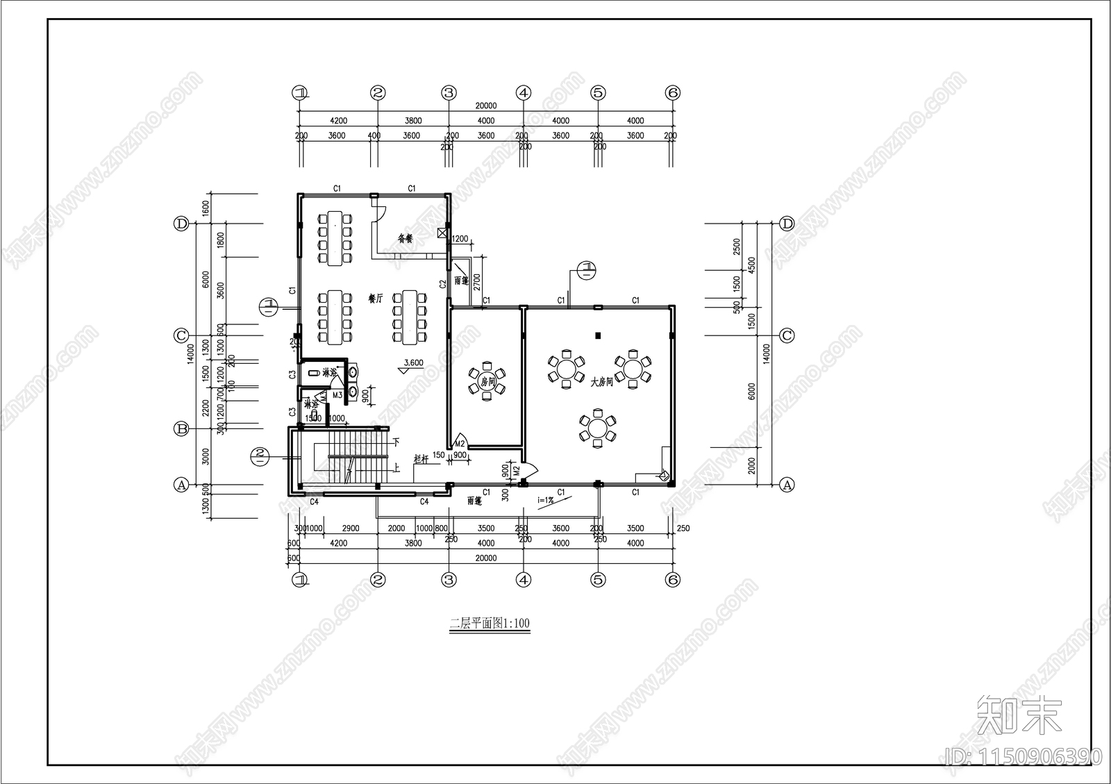 某宿舍餐厅建筑cad施工图下载【ID:1150906390】