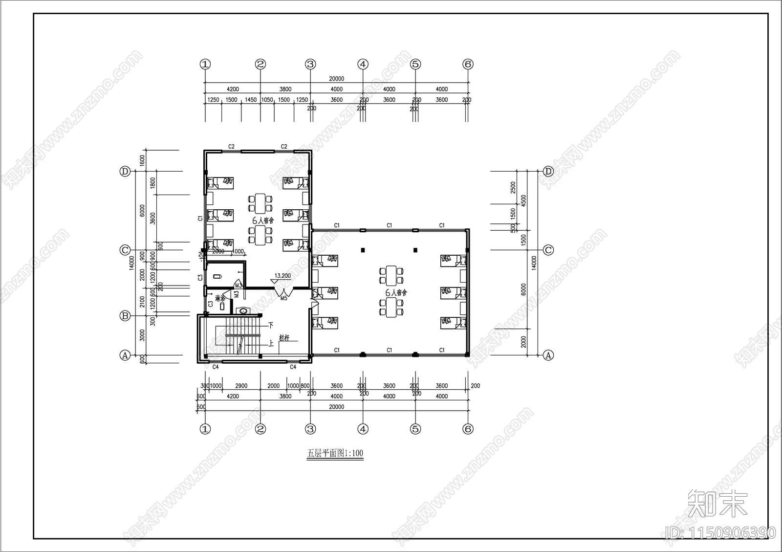 某宿舍餐厅建筑cad施工图下载【ID:1150906390】