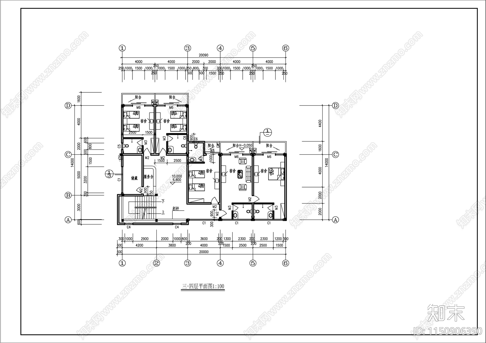 某宿舍餐厅建筑cad施工图下载【ID:1150906390】