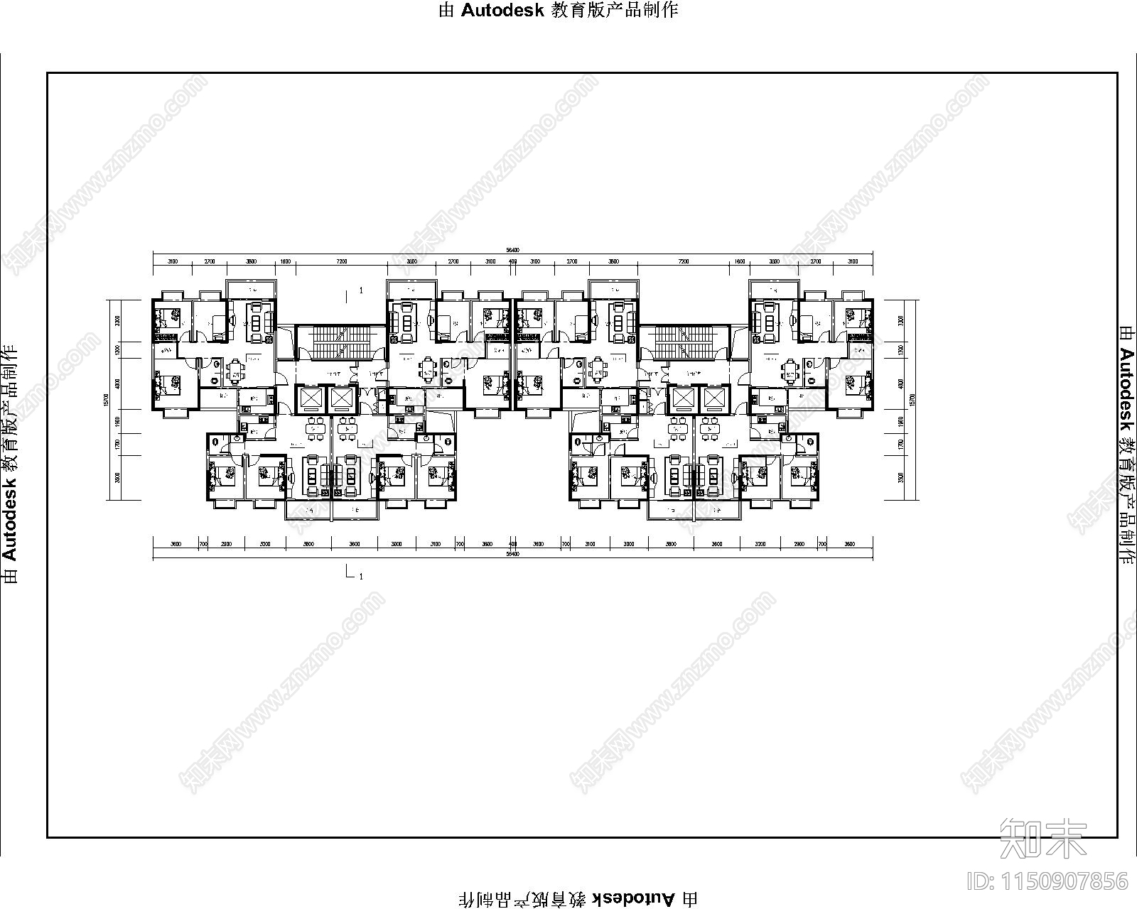 现代高层住宅塔楼两梯四户cad施工图下载【ID:1150907856】