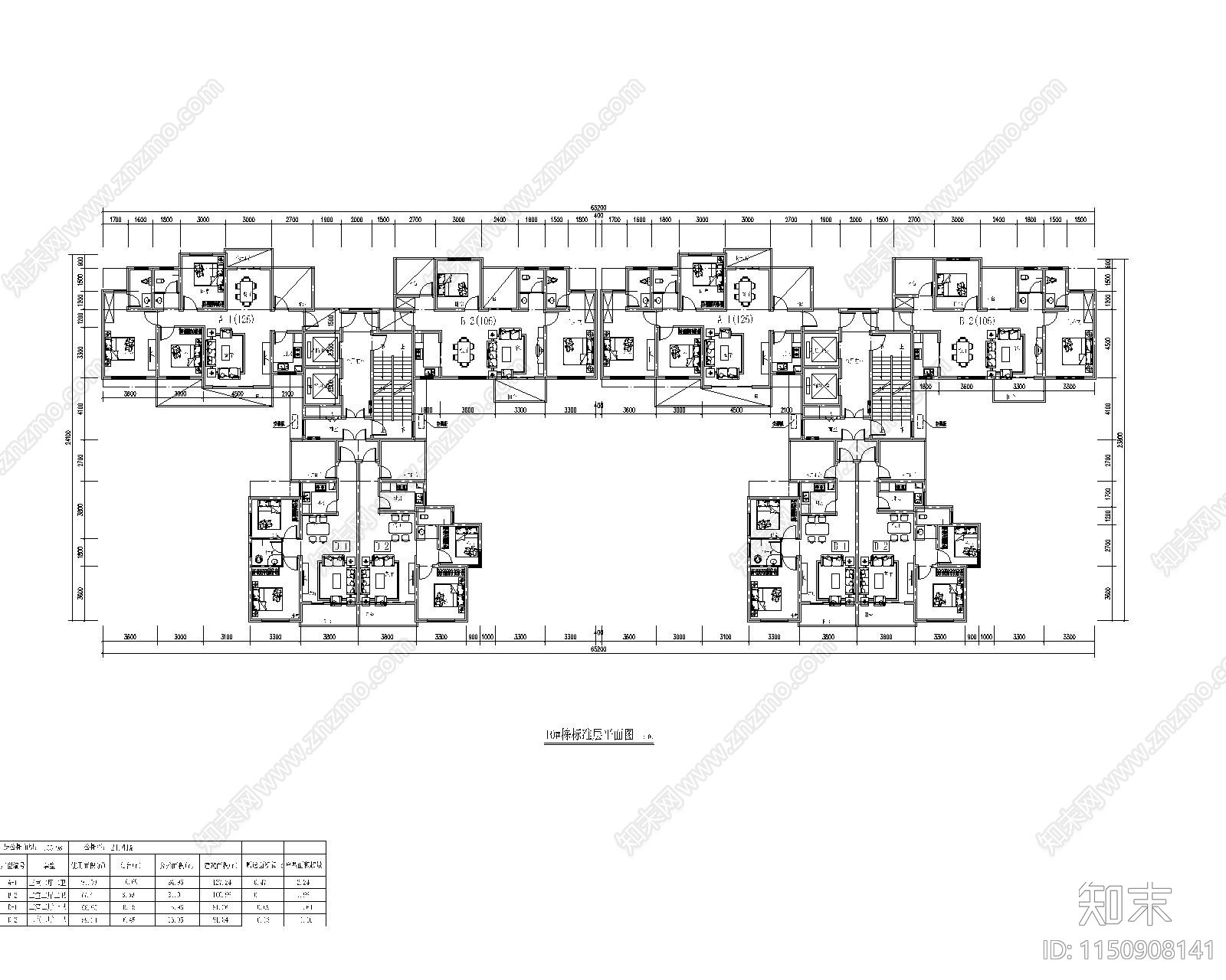 现代高层住宅塔楼两梯四户cad施工图下载【ID:1150908141】