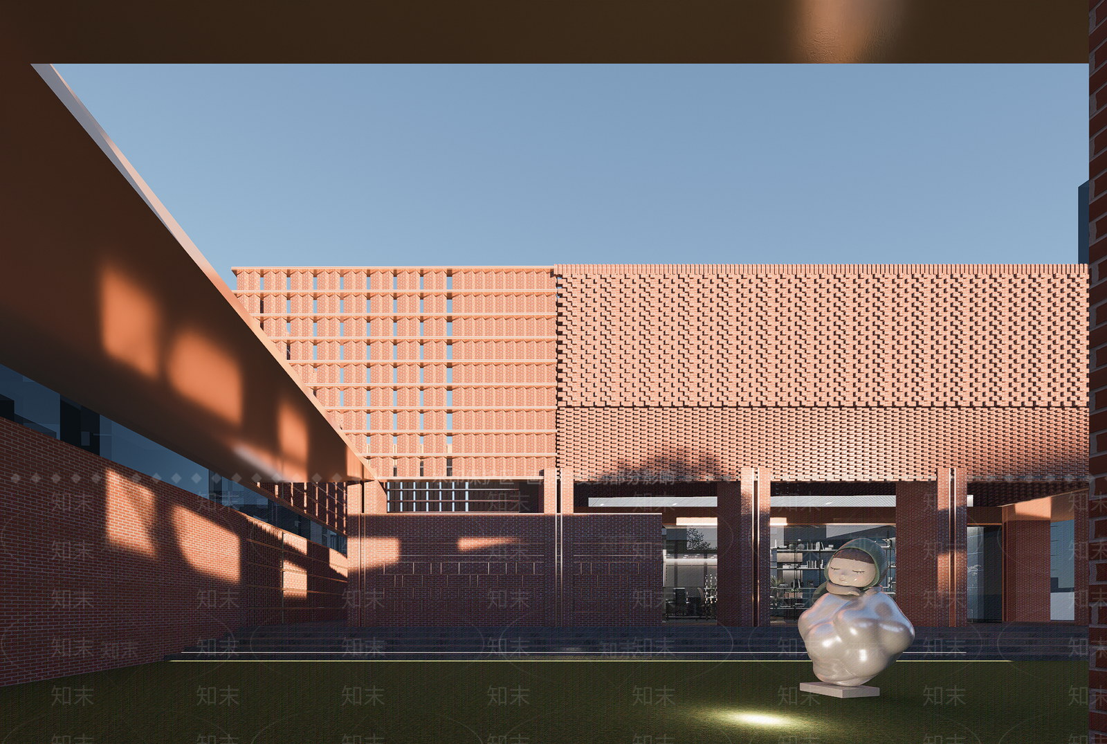 现代典雅红砖风格文化建筑SU模型下载【ID:1150911925】