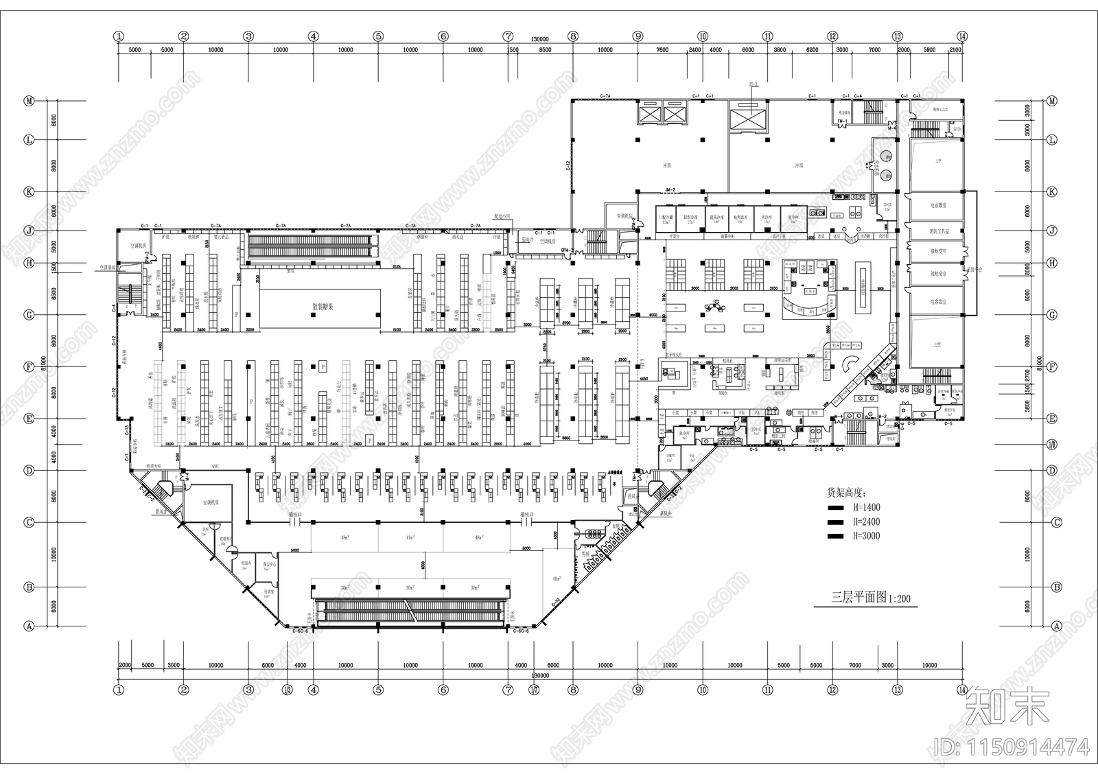 数个超市建筑平面货架布置图施工图下载【ID:1150914474】