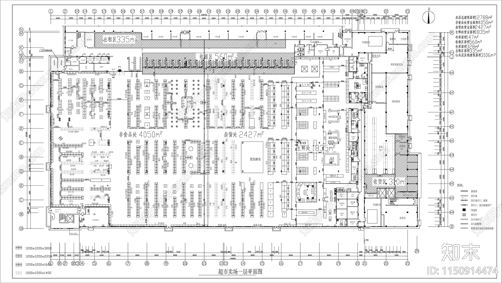 数个超市建筑平面货架布置图施工图下载【ID:1150914474】