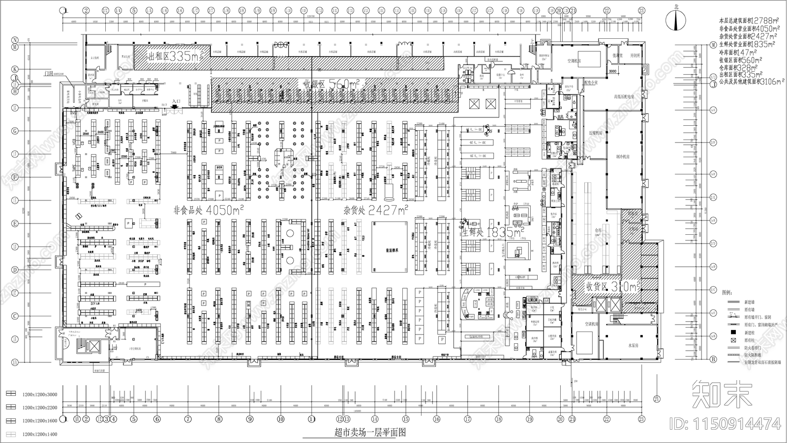 数个超市建筑平面货架布置图施工图下载【ID:1150914474】