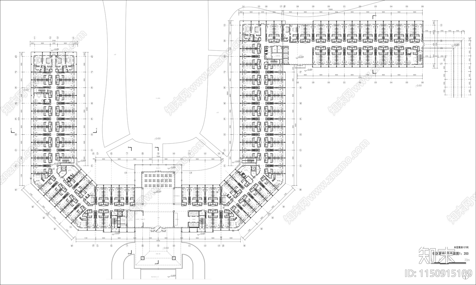 酒店客房楼平面施工图下载【ID:1150915109】