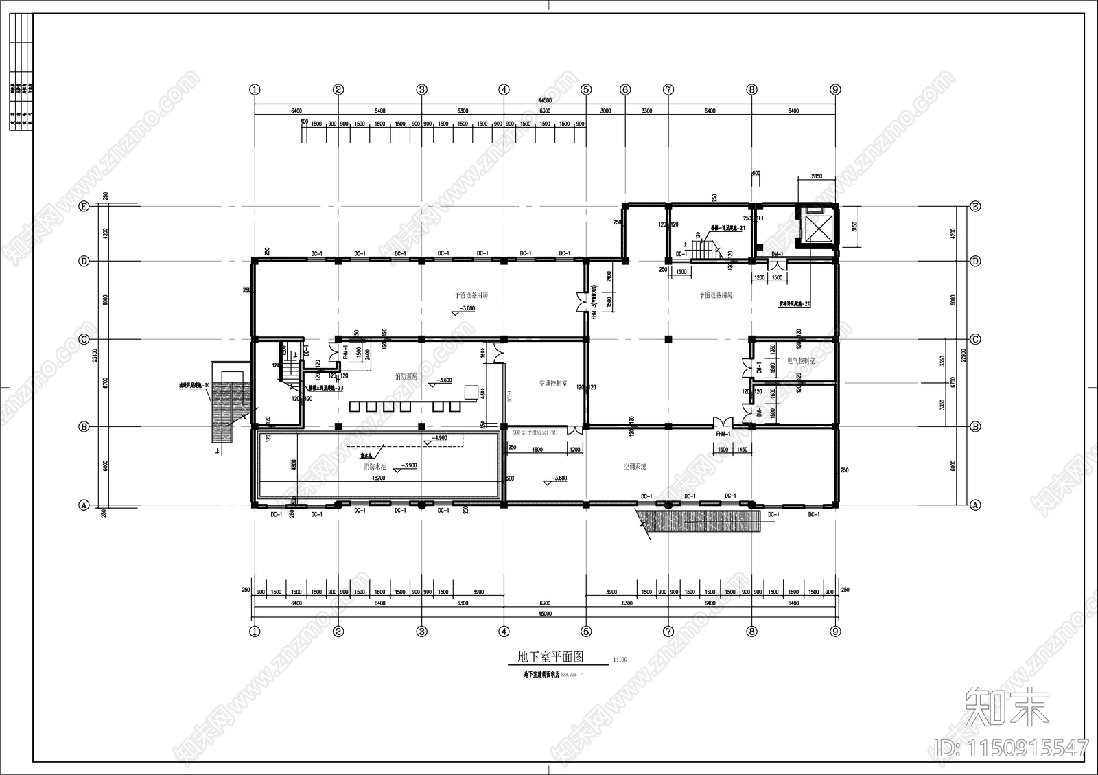 小区超市建筑cad施工图下载【ID:1150915547】