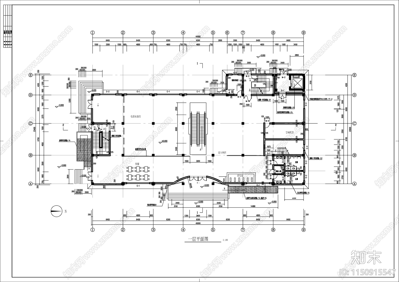 小区超市建筑cad施工图下载【ID:1150915547】