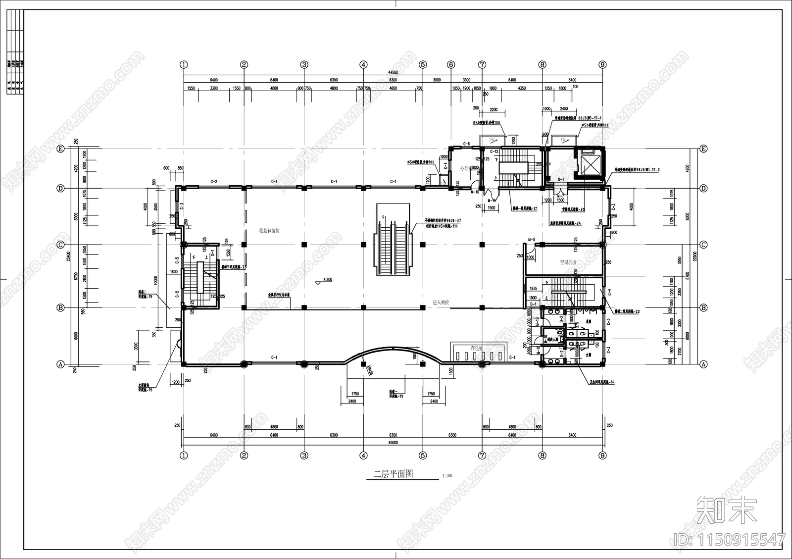 小区超市建筑cad施工图下载【ID:1150915547】