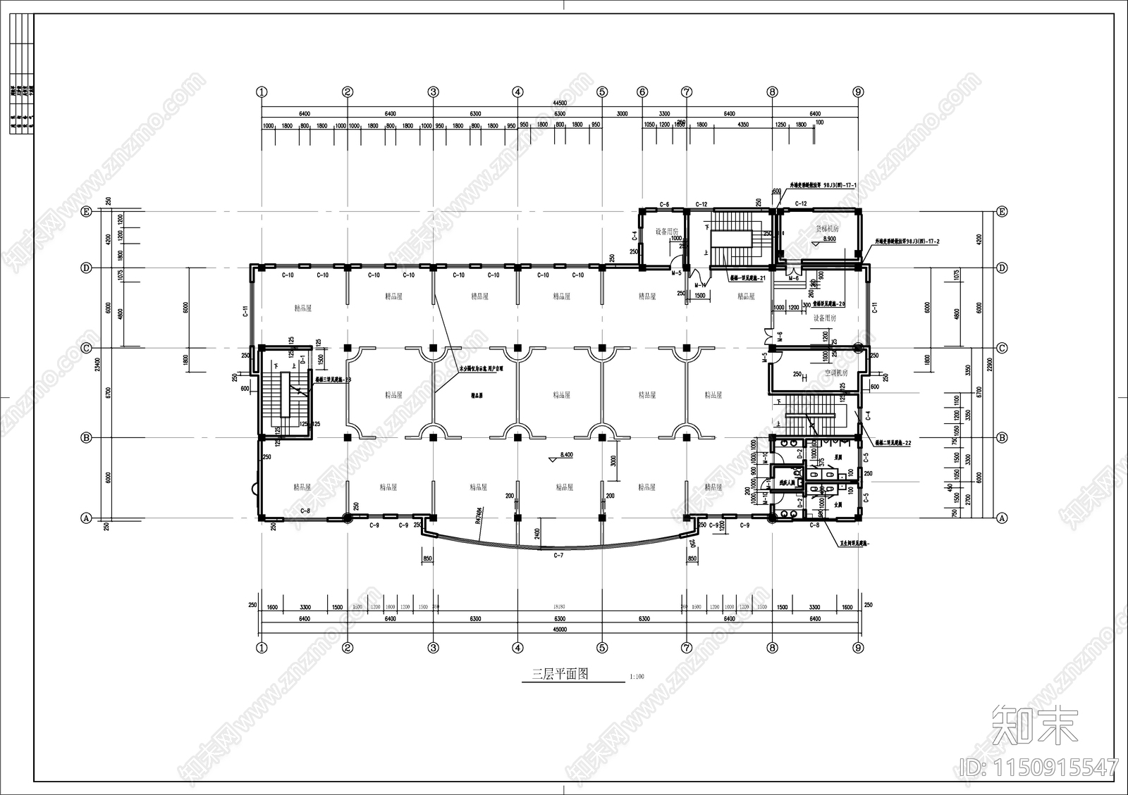 小区超市建筑cad施工图下载【ID:1150915547】