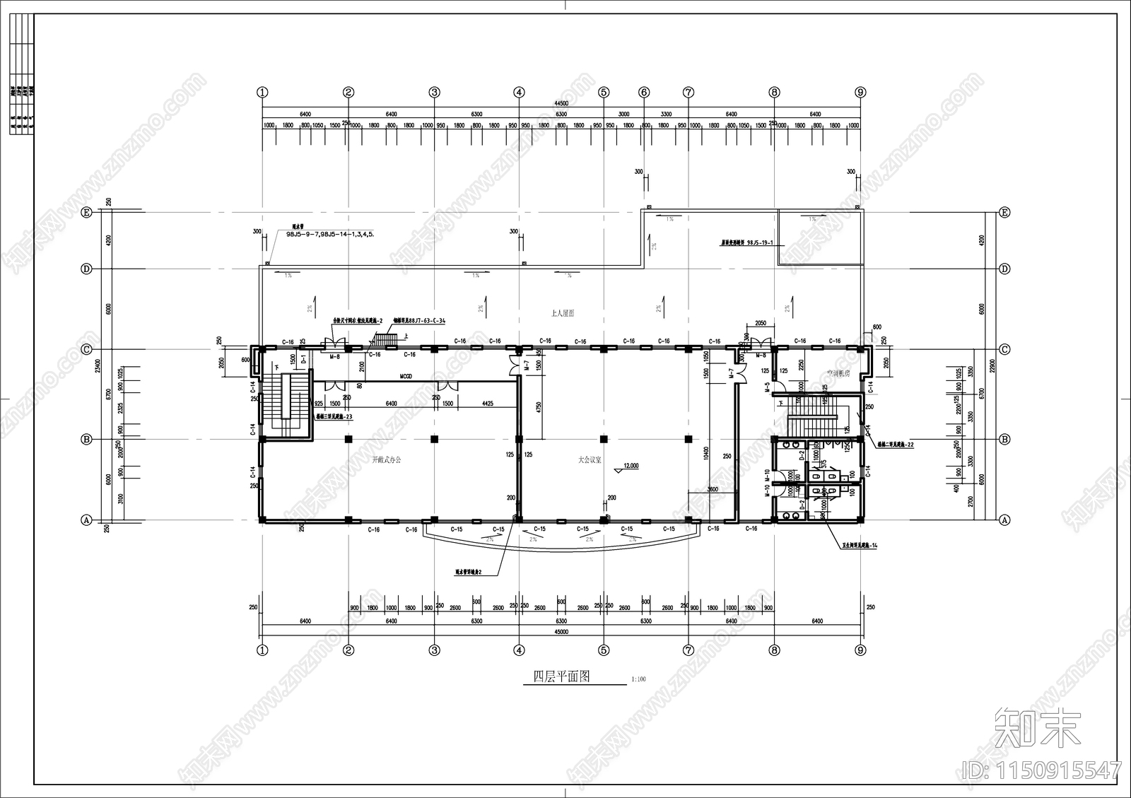 小区超市建筑cad施工图下载【ID:1150915547】