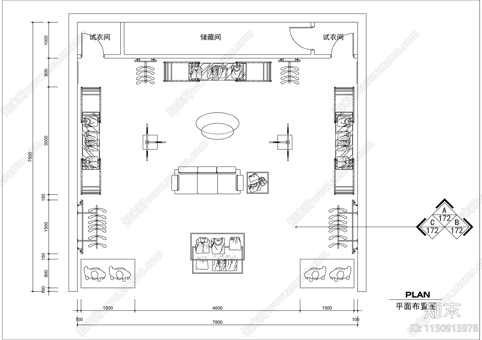 服装店室内cad施工图下载【ID:1150915978】