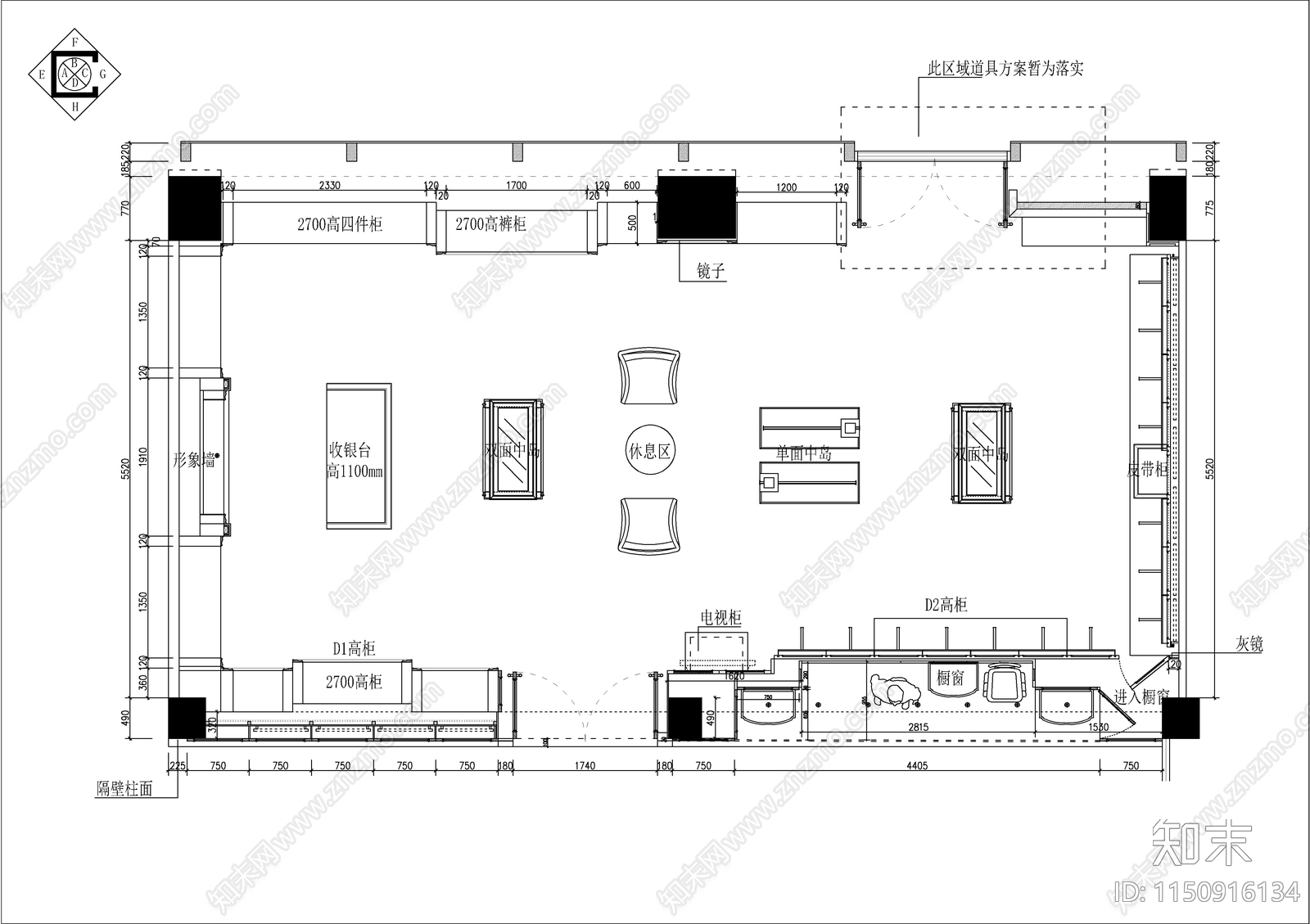 服装店室内设计图cad施工图下载【ID:1150916134】