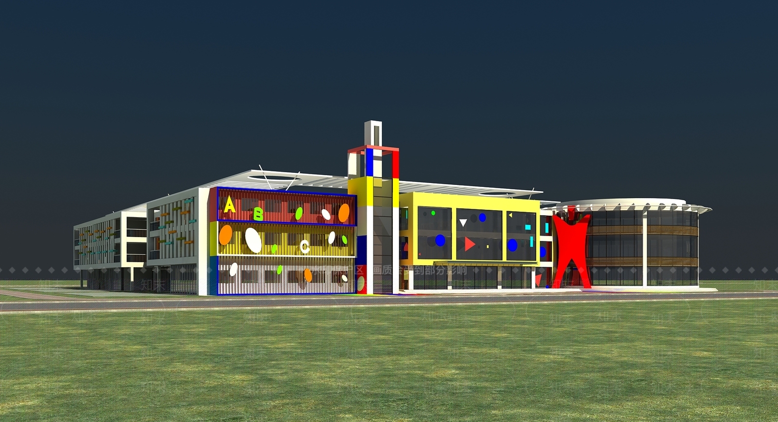 现代幼儿园外观3D模型下载【ID:1150917894】