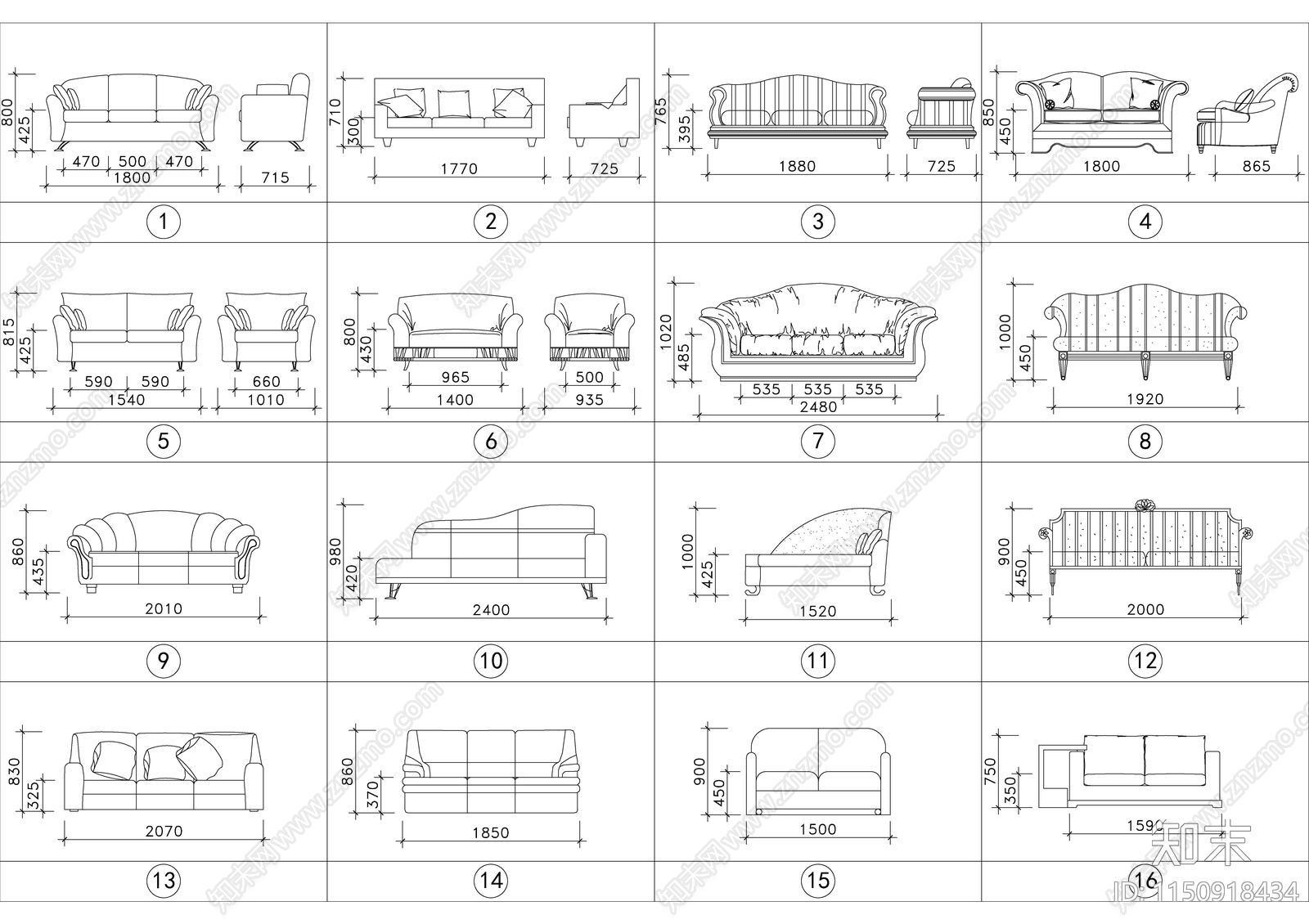 爆款创意单体沙发图库施工图下载【ID:1150918434】