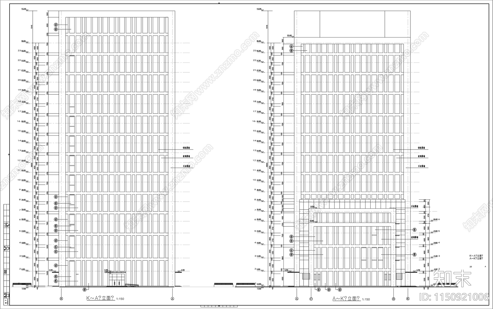 某高层现代风格办公综合楼建施图cad施工图下载【ID:1150921006】