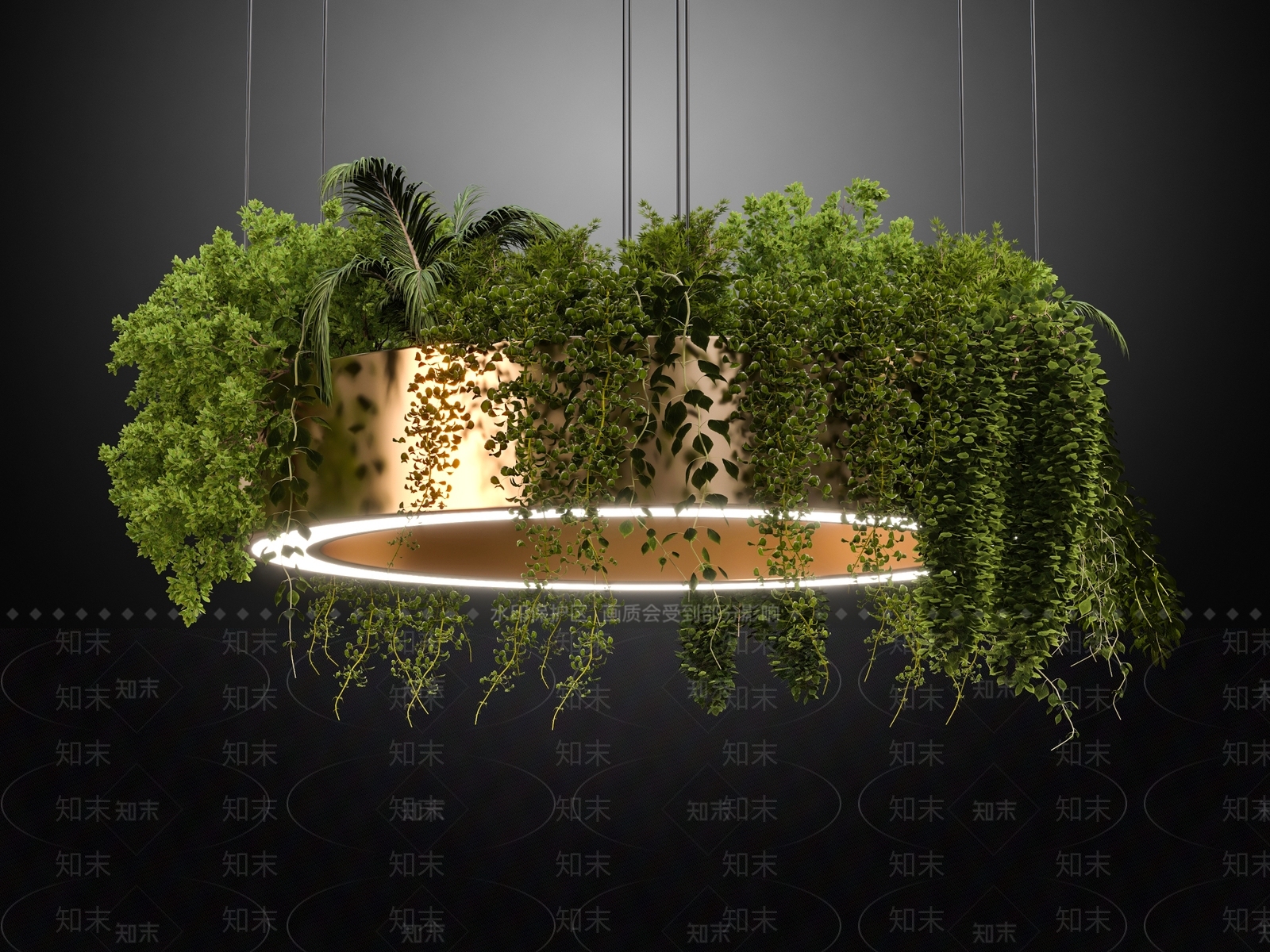 现代植物环形装饰吊灯SU模型下载【ID:1150923035】